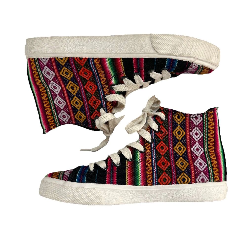 INKKAS London Shoe Women 5 Sky High Top Canvas Sneaker Handcrafted Artisan Aztec